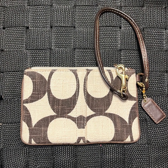 Coach wristlet. Brown and white canvas. - Picture 1 of 4